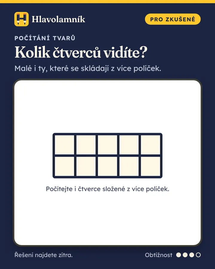 Mřížka 5 × 2 políček. Otázka: kolik čtverců v ní vidíte, včetně větších?