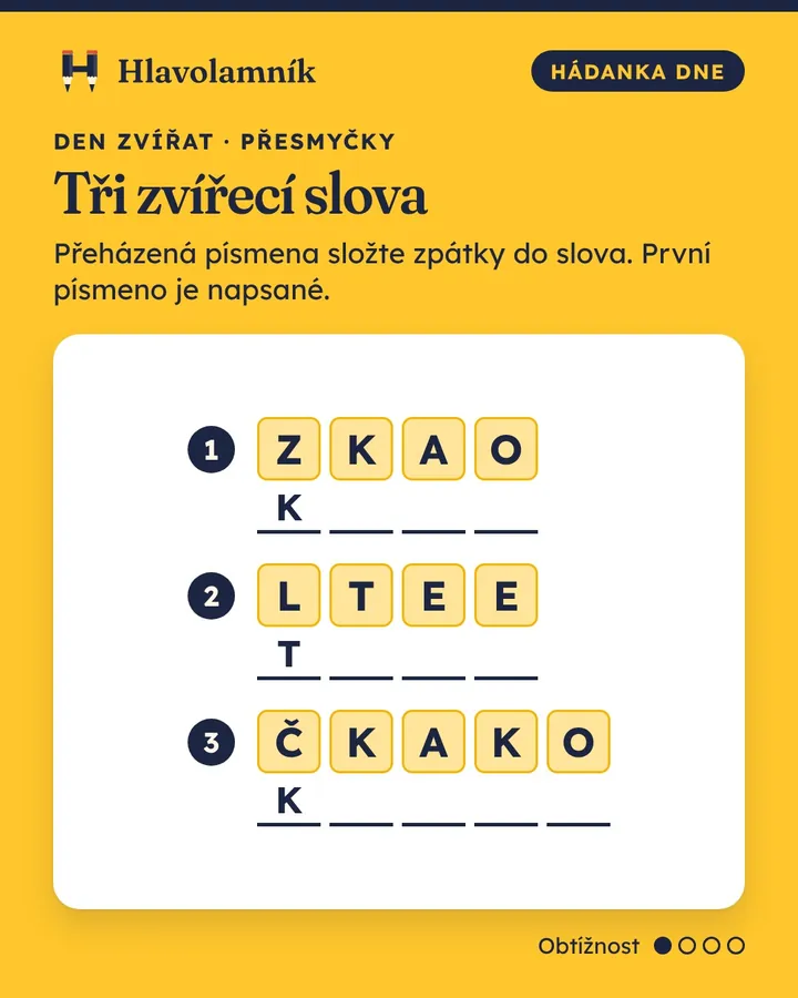1: Z K A O. 2: L T E E. 3: Č K A K O.
