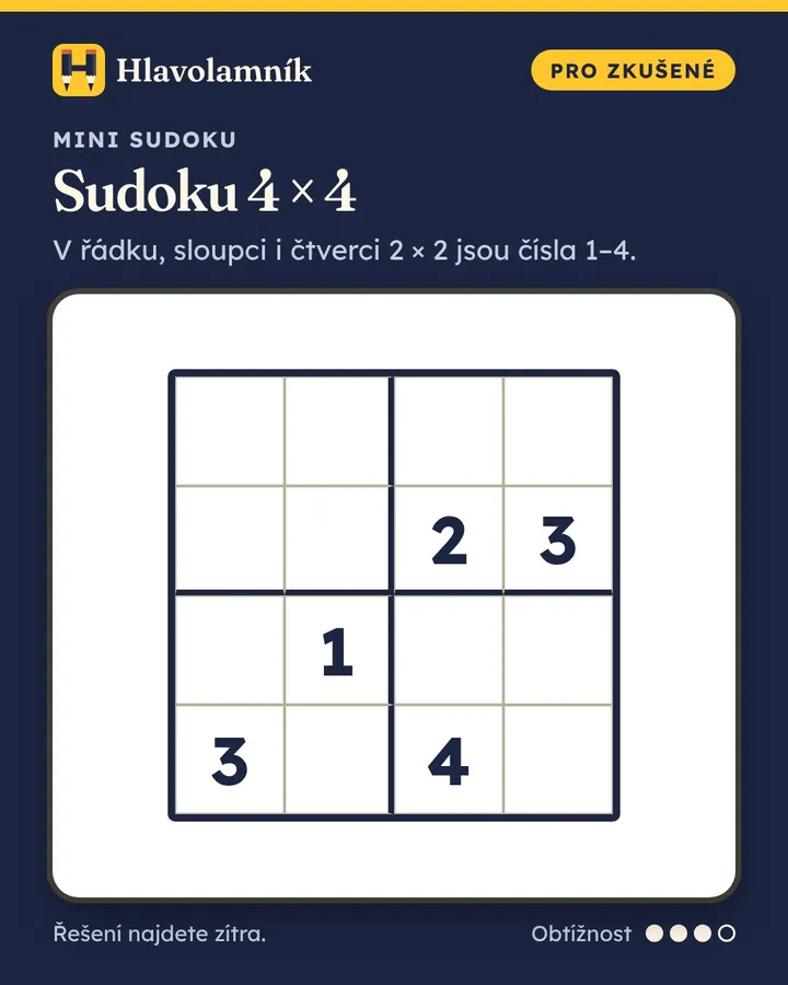 Řádky: prázdné prázdné prázdné prázdné / prázdné prázdné 2 3 / prázdné 1 prázdné prázdné / 3 prázdné 4 prázdné.