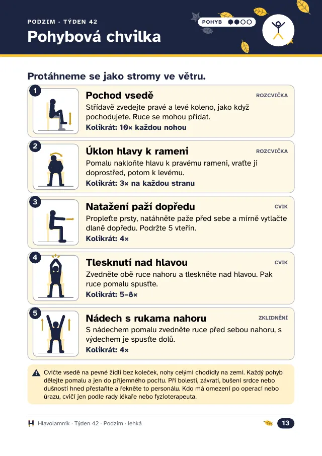 Pohybová chvilka vsedě: protáhneme se jako stromy ve větru