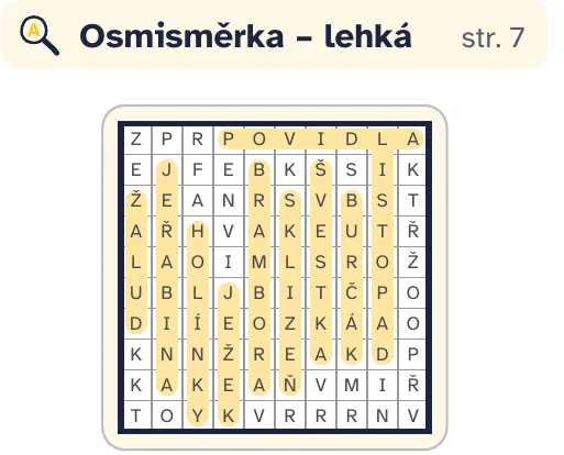Řešení lehké osmisměrky s vyznačenými slovy